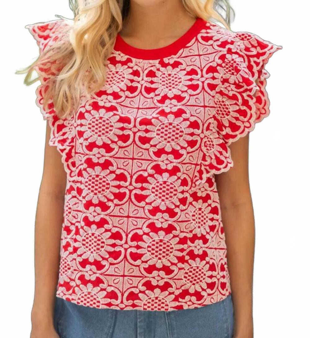 NEW VOY scallop ruffle top in red